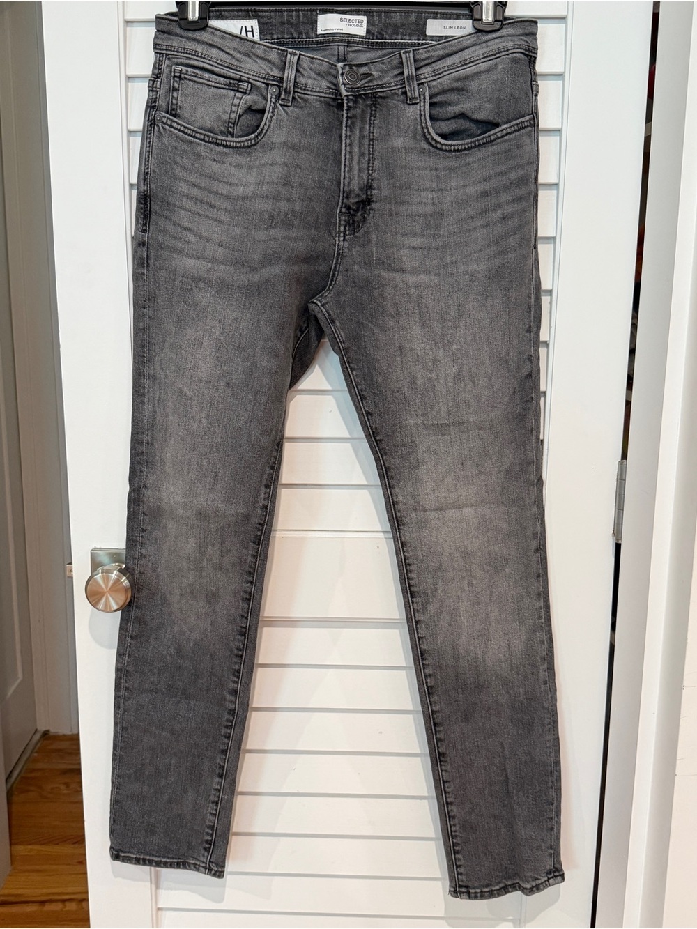 Selected Homme Slim Leon Gray Stretch Jeans W33 L32 33 X 32 Men’s